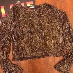 ZARA W/B Collection Metallic Bell Sleeve Blouse S